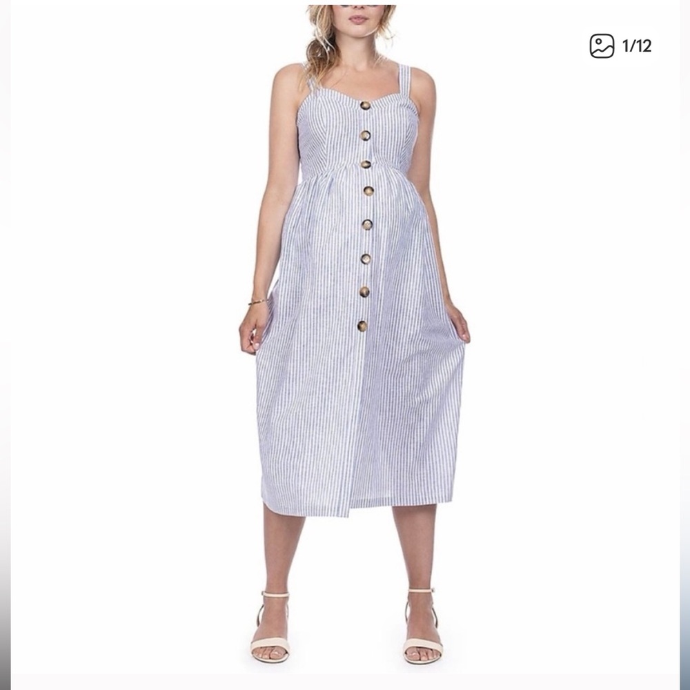 Seraphine Blue and White Striped Maternity Dress